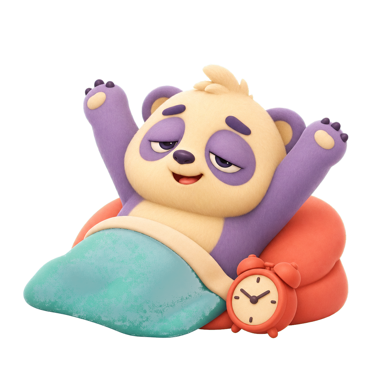WakeProof's sleepy pet stretching beside an alarm clock